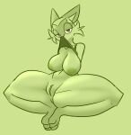  anthro bedroom_eyes big_breasts breasts clothed clothing clothing_lift female female_focus generation_9_pokemon genitals gonda green_body hi_res humanoid narrowed_eyes nintendo partially_clothed pokemon pokemon_(species) presenting red_eyes seductive smile solo spread_legs spreading sprigatito teenager thick_thighs video_games young 