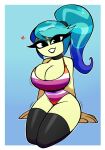  &lt;3 alternate_species auntie_lofty_(mlp) big_breasts black_clothing black_legwear black_lips blue_hair breasts cleavage clothed clothing female friendship_is_magic hair hasbro headgear headwear hi_res human humanized legwear lesbian_pride_colors lgbt_pride lips long_hair mammal my_little_pony nelljoestar one-piece_swimsuit orange_lesbian_pride_colors ponytail pride_color_clothing pride_colors smile solo stated_homosexuality stated_sexuality swimwear thick_thighs thigh_highs wide_hips 