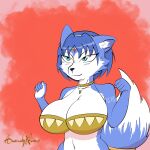  absurd_res anomalynexus anthro big_breasts blue_body breasts canid canine clothed clothing female fox hi_res humanoid krystal mammal nintendo solo star_fox video_games 