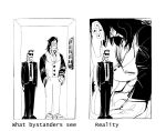  anthro black_and_white classy clothed clothing comparison cramped digital_drawing_(artwork) digital_media_(artwork) disguise duo earpiece elevator human humanoid humor illusion male mammal monochrome monster multi_eye muscular muscular_male necktie reptile scalie scp-682 scp-682-b scp_foundation styx_nacht_ii suit the-hydroxian thick_fur trevor_moses 