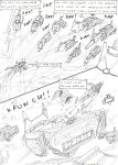  aircraft beam black_and_white border cannon cloud cloudscape comic crunch damaged_vehicle destruction dialogue english_text kitfox-crimson machine mecha monochrome motion_lines onomatopoeia outside_border ranged_weapon sketch sky sound_effects speech_bubble speed_lines text weapon zero_pictured 