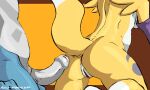  anthro anus aquila_chrysaetos bandai_namco breasts butt digimon digimon_(species) duo erection exveemon female foreskin fur genitals male male/female nude penis pussy raised_tail renamon side_boob yellow_body yellow_fur 