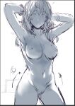  1girl ass_visible_through_thighs backlighting boku_no_hero_academia bracelet collarbone constricted_pupils contrapposto hagakure_tooru hews highres jewelry long_hair looking_at_viewer navel nipples nude open_mouth public_indecency public_nudity pussy sketch solo 