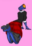  1_eye absurd_res anthro armlet armor big_breasts blue_body breasts butt clothed clothing digital_drawing_(artwork) digital_media_(artwork) digitigrade female fingers hi_res hofi-peak humanoid machine mirage new_blood_interactive not_furry robot simple_background solo standing thick_thighs ultrakill video_games 