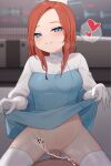  1girl apex_legends ashleigh_reid blue_eyes blush clothed_sex clothes_lift gloves heart highres long_hair nagoooon_114 naughty_face red_hair seamed_gloves sex skirt skirt_lift spoken_heart sweat thighhighs vaginal white_gloves white_thighhighs 