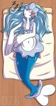  asterozoan bed blue_hair dzk echinoderm eyes_closed female feral furniture generation_7_pokemon hair hi_res long_hair marine navel nintendo open_mouth pink_nose pokemon pokemon_(species) primarina sleeping solo sound_effects starfish starfish_(accessory) video_games white_body zzz 