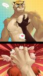  &lt;3 ailurid angry anthro big_muscles chirenbo cougar felid feline hi_res humor male male/male mammal muscular muscular_male pantherine pecs red_panda 