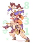  4boys armor bald black_eyes black_hair brothers carrying clenched_teeth dougi dragon_ball dragon_ball_z facial_hair gloves long_hair male_focus monkey_tail multiple_boys muscular muscular_male mustache nappa open_mouth pesogin piggyback princess_carry raditz shoulder_armor shoulder_carry siblings son_goku tail tail_around_waist teeth vegeta white_footwear white_gloves widow&#039;s_peak 