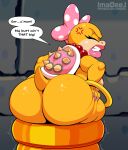  accessory angry anthro big_butt bow_ribbon butt cross-popping_vein english_text female grimace hair_accessory hair_bow hair_ribbon huge_butt imadeej koopa koopaling mario_bros nintendo rear_view ribbons scalie solo speech_bubble text video_games wendy_o._koopa 