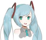  1girl aqua_eyes aqua_hair blue_hair blue_necktie chocomiru green_eyes grey_shirt happy hatsune_miku looking_at_viewer necktie non-web_source open_mouth shirt sleeveless sleeveless_shirt smile solo source_request twintails upper_body vocaloid 