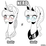  braided_hair braided_ponytail buckteeth clothing crown equid equine eyewear female freckles friendship_is_magic glasses hair hasbro hat headgear headwear hi_res horn jewelry line_art mammal marenlicious my_little_pony necklace nerd ponytail princess_luna_(mlp) restricted_palette scarf teeth tiara unicorn 