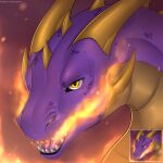  2022 amber_eyes black_lips digital_media_(artwork) dragon horn lips open_mouth padjetxharrington purple_body purple_scales scales spines teeth tobi_(nightmareldrago) tongue 