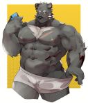  abs anthro cellphone clothing hand_on_underwear looking_back male mammal muscular muscular_male nipples pecs phone scar solo sur12a_(artist) underwear ursid 