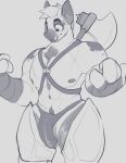  2022 abs anthro axe bigcozyorca bulge genital_outline hi_res horn male mammal melee_weapon monochrome muscular muscular_male nipples penis_outline simple_background solo suid suina sus_(pig) weapon wild_boar 