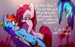  anthro blood blood_from_eye blood_from_mouth blood_in_mouth blood_on_face bloodshot_eyes blue_body blue_fur bodily_fluids cupcakes_(mlp_fanfic) cutie_mark dialogue duo equid equine female female/female friendship_is_magic fur g4cruf0 gore hair hasbro hi_res hooves horse mammal multicolored_hair my_little_pony nosebleed pink_body pink_fur pink_hair pinkamena_(mlp) pinkamena_diane_pie pinkie_pie_(mlp) pony pubes rainbow_dash_(mlp) rainbow_hair restrained restraints scar wings 
