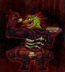  1boy absurdres ass broly_culo_(meme) caiman_(dorohedoro) dorohedoro dumpling enjerune food gyoza_man highres jiaozi lizard lizardman male_focus meme 