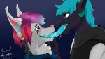  &lt;3 &lt;3_eyes anthro blue_hair bodily_fluids canid canine canis cold_lines domestic_dog dragon dripping duo hair hi_res kissing male male/male mammal neck_bulge nero oral saliva saliva_drip saliva_on_tongue space space_hair tongue 