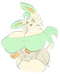  anthro big_breasts breasts clothed clothing eeveelution elpatrixf female generation_4_pokemon huge_breasts leafeon looking_at_viewer nintendo nipple_outline pokemon pokemon_(species) pokemorph simple_background solo thick_thighs video_games white_background yellow_body 