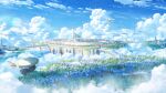  aircraft airship arch blue_sky bridge building chinese_commentary church city cityscape cloud commentary contrail day fantasy floating_island gate house motion_blur original outdoors scenery sky tree wall window xingyue_ling 