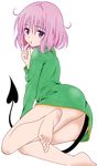  artist_request ass barefoot blush bottomless colorized feet full_body highres momo_velia_deviluke no_panties pajamas pink_hair purple_eyes short_hair solo tail to_love-ru to_love-ru_darkness transparent_background 