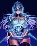  android bad_proportions blue_eyes blue_hair breasts cameltoe cleavage expressionless fingerless_gloves gloves glowing kos-mos large_breasts lips long_hair panties pote_(crown) solo thighs underwear xenosaga xenosaga_episode_i 