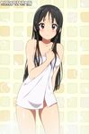  akiyama_mio artist_request black_hair blue_eyes blush embarrassed highres k-on! long_hair naked_towel nude official_style solo thighs towel wet wet_hair 