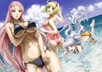  abs aliasse ass back backless_outfit bikini blonde_hair blue_eyes blush breast_hold breasts cosette_coalhearth embarrassed juliana_eberhardt large_breasts long_hair morisu multiple_girls pink_hair red_eyes senjou_no_valkyria senjou_no_valkyria_2 side-tie_bikini silver_hair skindentation smile swimsuit underboob very_long_hair water 