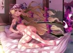  barefoot blonde_hair bottomless bra futon gap hat irohara_mitabi lingerie long_hair lying on_side purple_eyes solo tatami touhou underwear underwear_only yakumo_yukari 