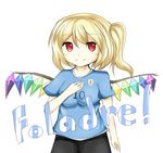  blonde_hair clothes_writing diego_forlan flandre_scarlet highres parody red_eyes smile soccer_uniform solo sportswear touhou uruguay wings 