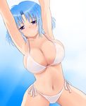  armpits bikini blue_hair breasts cleavage katatsuka_kouji large_breasts navel original side-tie_bikini solo swimsuit 
