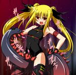  armpits blonde_hair blush breasts fate_testarossa fumihiro hair_ribbon long_hair lyrical_nanoha mahou_shoujo_lyrical_nanoha rape red_eyes ribbon small_breasts solo tentacles thighhighs twintails 