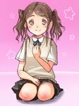  amagami bad_id bad_pixiv_id brown_eyes brown_hair kibito_high_school_uniform long_hair nakata_sae pleated_skirt school_uniform seiza short_sleeves sitting skirt solo twintails umeboshitora 