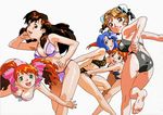  animal_print asahina_yurina bikini blue_eyes blue_hair breasts brown_eyes brown_hair bun_cover cleavage double_bun green_eyes hayasaka_akira highres kurihara_mari long_hair looking_back mana_(super_real_mahjong) medium_breasts multiple_girls open_mouth orange_hair serizawa_miki short_hair super_real_mahjong swimsuit tanaka_ryou twintails 