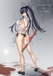  apron ass bad_id bad_pixiv_id blood breasts busujima_saeko butt_crack highschool_of_the_dead kneepits large_breasts legs long_hair naked_apron nearly_naked_apron panties ponytail purple_hair side-tie_panties sideboob solo sword teru913 thighs thong underwear weapon 