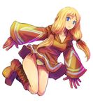  bare_legs blonde_hair blue_eyes boots final_fantasy final_fantasy_tactics full_body geomancer_(fft) gloves jumping kara_(color) long_hair panties pantyshot robe side-tie_panties simple_background solo twintails underwear upskirt 