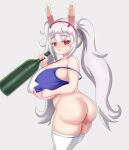  :o alternate_breast_size animal_ears areola_slip ass azur_lane blush bottle bottomless breasts camisole crop_top fake_animal_ears grey_hair hairband highres huge_breasts laffey_(azur_lane) long_hair looking_back nav plump rabbit_ears red_eyes saliva saliva_trail shortstack sideboob simple_background skindentation thick_thighs thighhighs thighs twintails underboob very_long_hair white_background white_thighhighs wine_bottle 