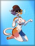  2022 anthro beanie breasts calico_cat clothing crotch_tuft domestic_cat epic_games felid feline felis female fortnite full-length_portrait genitals half-closed_eyes hat hat_only headgear headgear_only headwear headwear_only hi_res kneeling looking_at_viewer mammal meow_skulls_(fortnite) mostly_nude mottled narrowed_eyes nipple_piercing nipples open_mouth piebald piercing portrait pussy samoyena solo tuft video_games 
