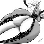  ass ass_focus back breasts demon_horns demon_princess_osumihime_(ramia-yana) horns huge_ass large_breasts monster_girl open_pants pants ramia-yana 