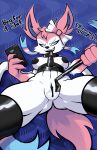 absurd_res anthro blue_eyes breasts clothing dominatrix eeveelution english_text female garbagioni generation_6_pokemon genitals hi_res holding_object latex legwear low-angle_view nintendo nipples phone pokemon pokemon_(species) pokemorph pussy rubber solo sylveon text video_games white_body worm&#039;s-eye_view 