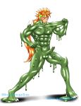  absurdres alabuster bara bodysuit bulge dragon_sword erection erection_under_clothes highres muscular muscular_male original slime_(substance) 