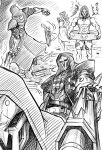  abs beach bikini black_cloak cloak english_text gun gun_pointing_at_viewer innertube lineart littering long_hair male_swimwear mask monochrome multiple_views overwatch overwatch_1 reaper_(overwatch) sarong shotgun shotgun_shell skull_mask swim_trunks swimsuit ten_(tenchan_man) weapon widowmaker_(overwatch) 