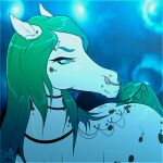  ambiguous_gender blue_eyes choker collar corset_piercing dappled_fur ear_piercing equid equine eyebrow_piercing eyebrows facial_piercing feral fluffymare hair hi_res horse jewelry mammal mane miette_(fluffymare) necklace nose_piercing nose_ring piercing ring_piercing solo surface_piercing 