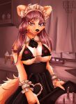  absurd_res anthro big_breasts bra breasts clothed clothing costume female hi_res invalid_tag mammal playing ritios role simple_background smile solo underwear waiter 