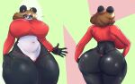  absurd_res anthro big_breasts big_butt blush breasts butt clothed clothing clothing_pull digital_media_(artwork) dividedwreck female fur giant_panda hair hi_res huge_breasts huge_butt lilly_(dividedwreck) mammal simple_background smile solo taller_female thick_thighs thong thong_pull underwear underwear_pull ursid ursine white_body white_fur wide_hips 