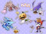  754_ym71d anthro axe bandai_namco blue_body brown_body brown_fur candy cape clothing demon dessert digimon digimon_(species) feral food fur ghostmon gloves group halloween handwear hi_res holidays horn impmon jack-o&#039;-lantern lopmon melee_weapon pocky pumpkinmon purple_body tsukaimon weapon 