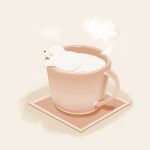  bear chai_(drawingchisanne) closed_eyes cup food food_focus in_food milk no_humans original partially_submerged polar_bear signature simple_background steam teacup tray undersized_animal 