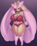 anthro big_breasts bluespice breasts brown_body clothing female generation_4_pokemon hi_res huge_breasts looking_at_viewer lopunny nintendo open_mouth pokemon pokemon_(species) red_eyes solo thick_thighs underwear video_games 