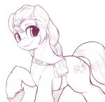  badge bag blush cutie_mark earth_pony equid equine eyebrows female feral fetlocks hasbro hi_res hooves horse kurogewapony looking_aside mammal mlp_g5 monochrome my_little_pony open_mouth pony raised_hoof simple_background smile solo sunny_starscout_(mlp) white_background 