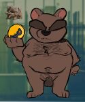  absurd_res animal_genitalia anthro anthrofied balls belly body_hair brown_body brown_fur chest_hair eyebrows fupa fur genitals hi_res male mammal mr._grizz navel nintendo nipples nude overweight salamikii sheath solo splatoon thick_eyebrows ursid video_games 