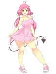  :d bare_legs blush breasts contrapposto demon_tail full_body green_eyes lala_satalin_deviluke large_breasts long_hair looking_at_viewer pink_footwear pink_hair rtil simple_background smile tail thick_thighs thighs to_love-ru twintails very_long_hair 